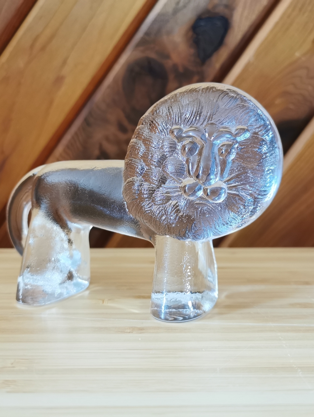 Vintage Kosta Boda Sweden Art Glass Lion Figurine – Mid Century Modern Clear Gla